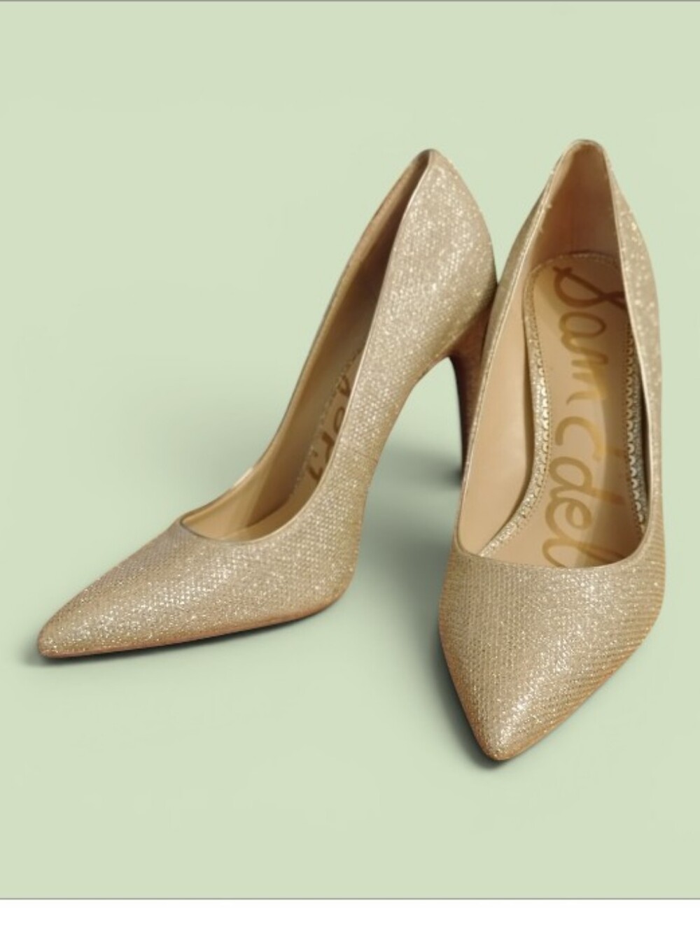 Sam Edelman Gold Glitter Pointed-Toe Stiletto Pumps.